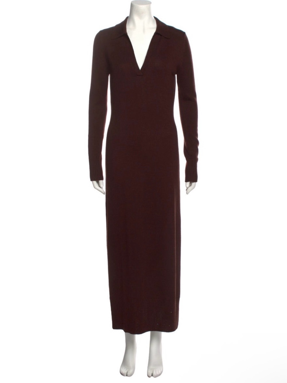 STAUD Chocolate Brown Long-Sleeve V-Neck Wool Blend Maxi Dress